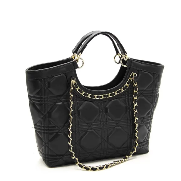 Голяма капитонирана дамска чанта с верижна дръжка в цвят черно Silver&Polo - kadin el cantasi siyah siyah sp1118 si 42993d