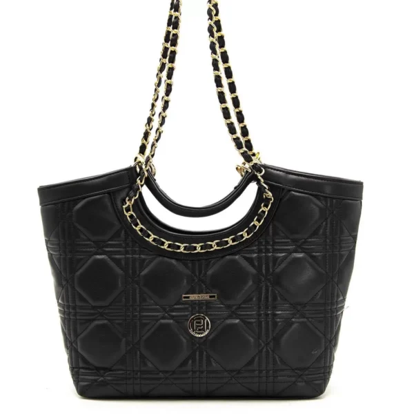 Голяма капитонирана дамска чанта с верижна дръжка в цвят черно Silver&Polo - kadin el cantasi siyah siyah sp1118 si 49c9e9