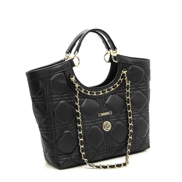 Голяма капитонирана дамска чанта с верижна дръжка в цвят черно Silver&Polo - kadin el cantasi siyah siyah sp1118 si d9b1f jpg