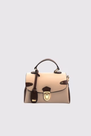 Дамска чанта с метална закопчалка капучино и кафяво Silver&Polo