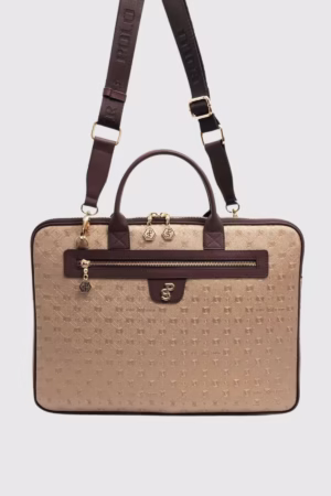 Чанта за лаптоп от висококачествена екокожа в бежов и кафяво
