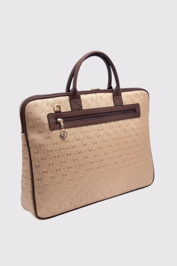 Чанта за лаптоп от висококачествена екокожа в бежов и кафяво