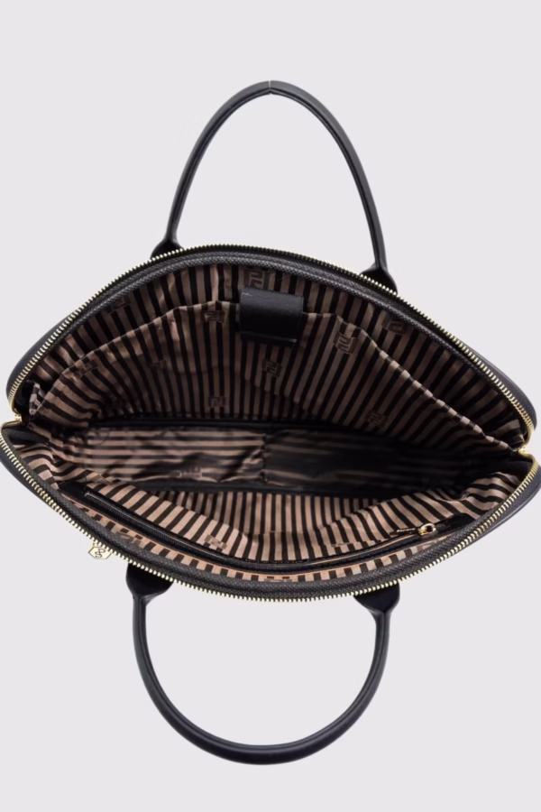 Чанта за лаптоп от висококачествена екокожа в черен и бежов цвят