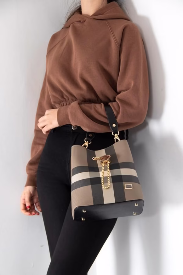 Дамска чанта „Катания“ в каре - silver polo kahve uc bolmeli kadin pos f282 4