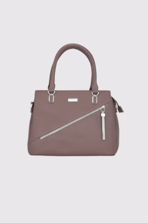 Дамска чанта с три отделения и камъчета в цвят капучино - 1 16