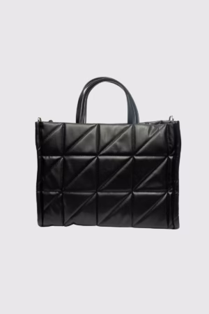 Капитонирана дамска чанта голям размер-черно - 1 34