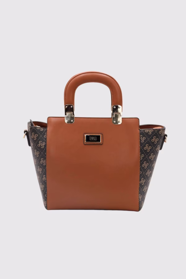 Голяма твърда дамска чанта в цвят кафяво и черно Silver&Polo