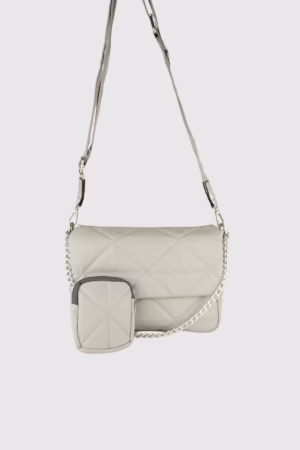 Капитонирана чанта с мини портмоне в сиво