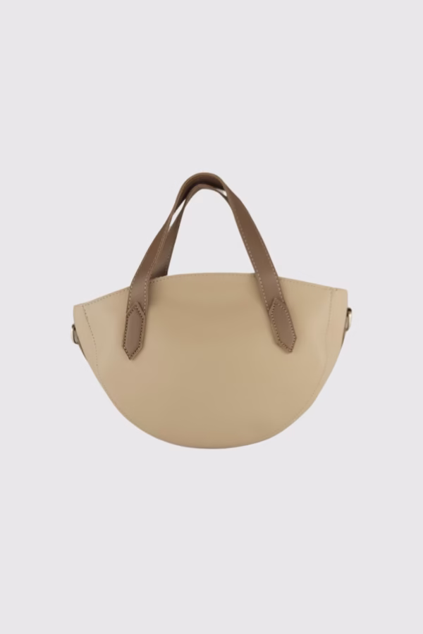 Овална дамска чанта-бежово и кафяво - 2 1