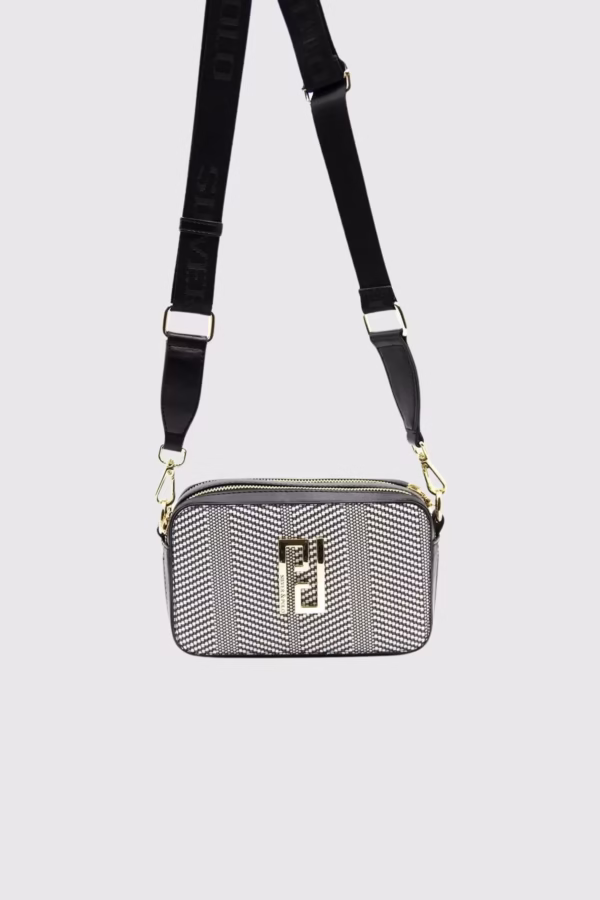 Малка дамска чанта за през рамо в цвят черно и бяло Silver&Polo