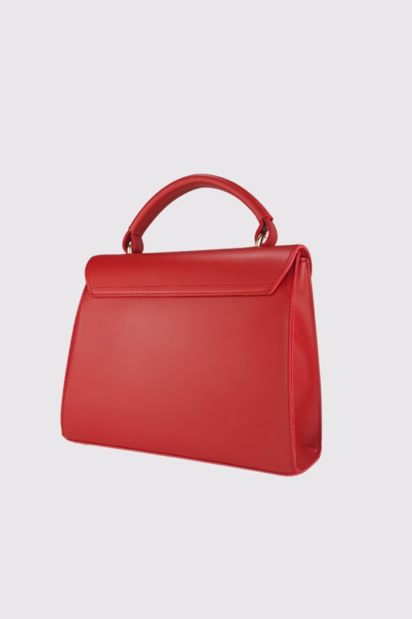 Стилна твърда дамска чанта с лъскава закопчалка - червена