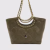 Капитонирана дамска чанта с верижна дръжка в цвят зелено Silver&Polo