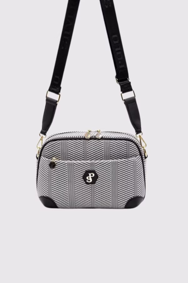 Спортна дамска чанта за през рамо в черен и бял цвят Silver&Polo