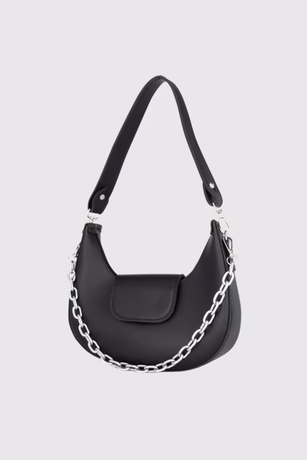 Дамска чанта хобо с метална верижка в цвят черно - 4 15