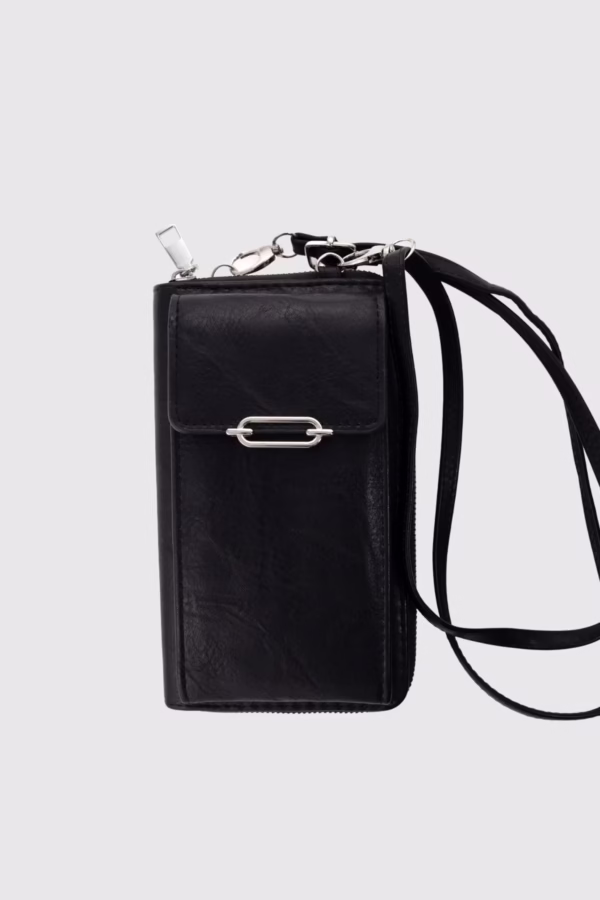Дамско портмоне с дълга дръжка и отделение за телефон-черно - 4 23