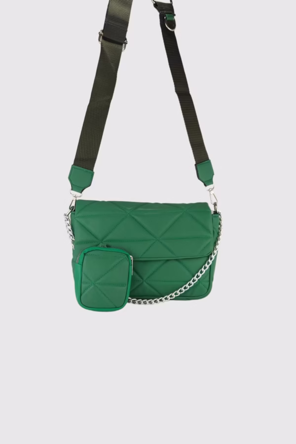 Капитонирана чанта с мини портмоне в зелено