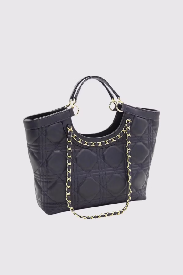 Капитонирана дамска чанта с верижна дръжка в цвят синьо Silver&Polo - 7 12