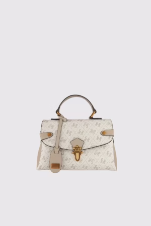 Дамска чанта с метална закопчалка в бежово с инициали Silver&Polo