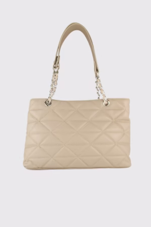 Капитонирана дамска чанта от еко кожа-бежово