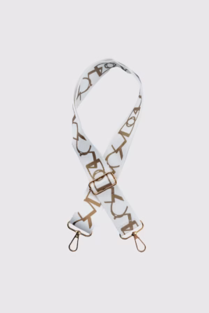 Регулируема дълга дръжка за чанта - графичен златист дизайн в бяло