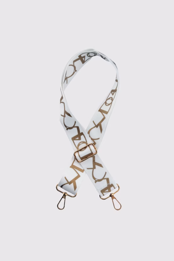 Регулируема дълга дръжка за чанта - графичен златист дизайн в бяло