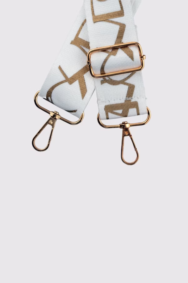 Регулируема дълга дръжка за чанта - графичен златист дизайн в бяло