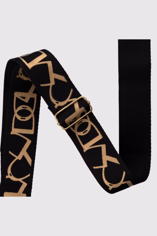 Регулируема дълга дръжка за чанта – графичен златист дизайн в черно - 39 4