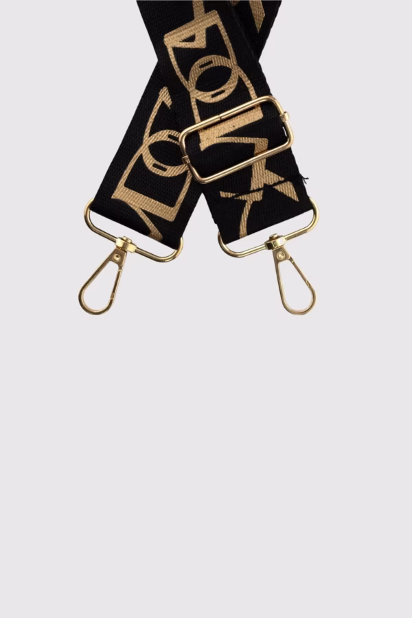 Регулируема дълга дръжка за чанта – графичен златист дизайн в черно - 41 4