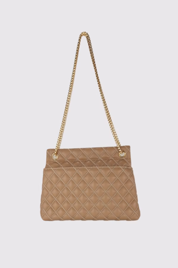 Капитонирана дамска чанта с верижна дръжка в цвят бежово Silver&Polo