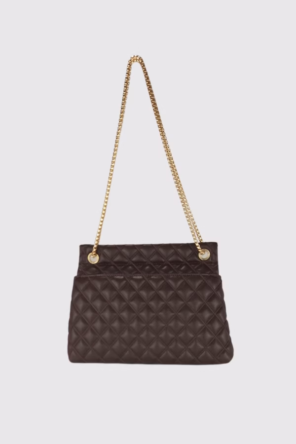 Капитонирана дамска чанта с верижна дръжка в цвят кафяво Silver&Polo